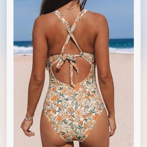 Cupshe Orange and Green One Piece Swimsuit with Criss-Cross Back